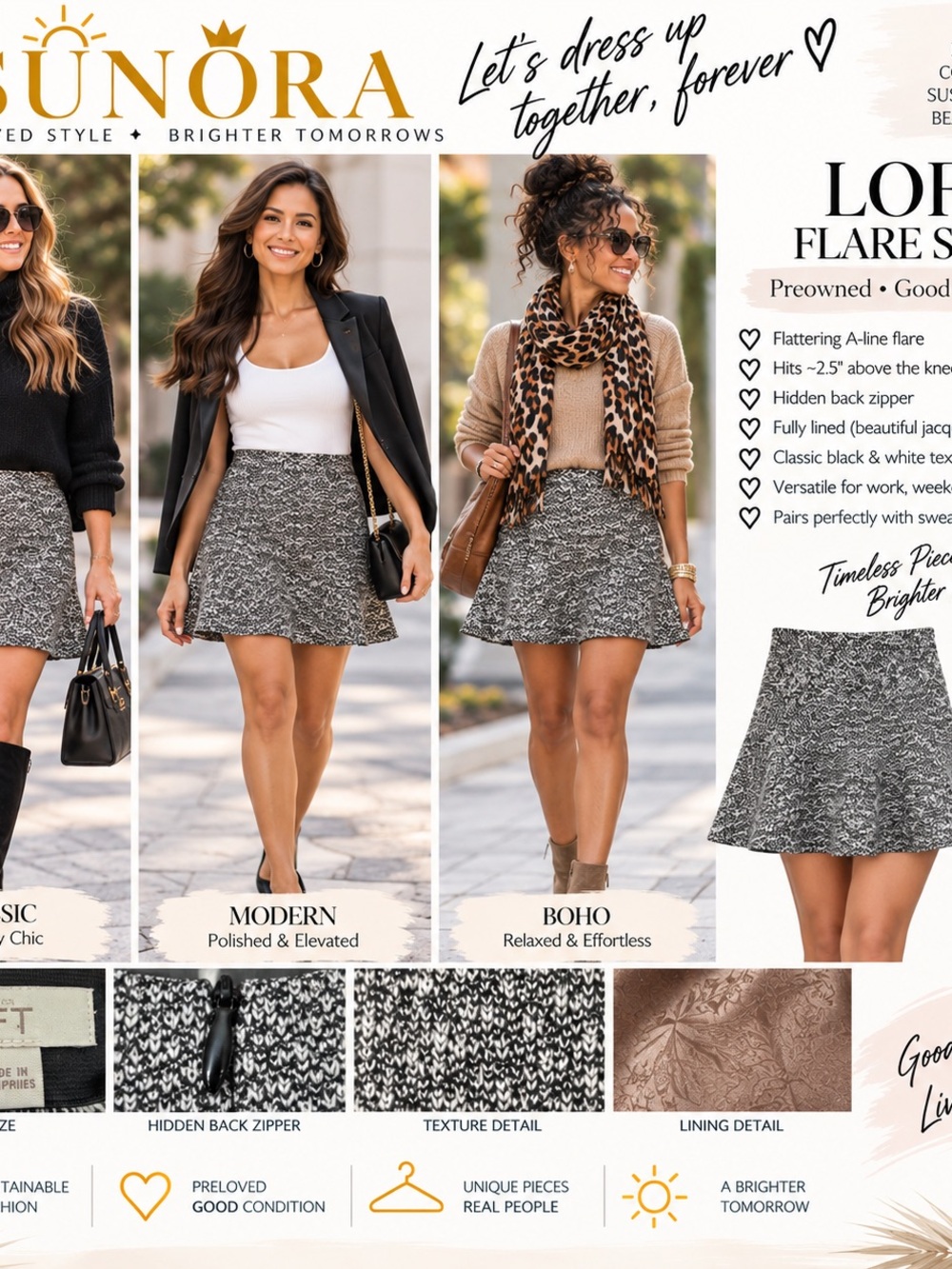 LOFT Black & White Flare Skirt